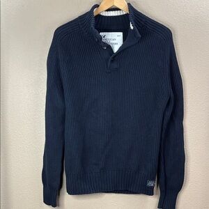 American Eagle Outfitters Men's Navy Henley Sweater